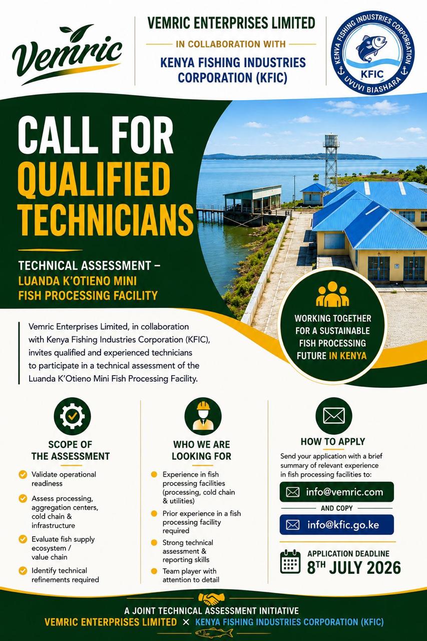 Call for Qualified Technicians - Technical Assessment, Luanda K'Otieno Mini Fish Processing Facility